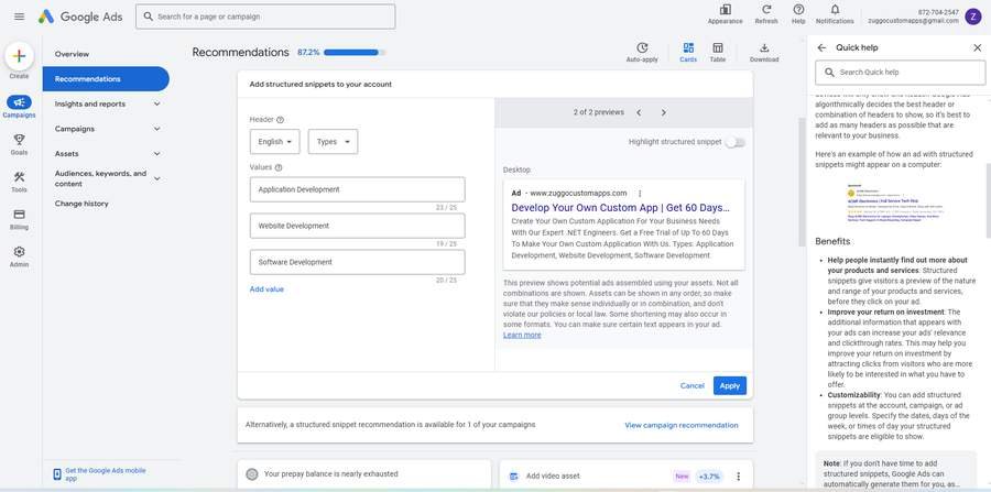 Google Ads 10 - Adding structured snippets