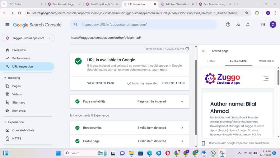 Search Console Author Indexing
